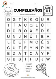 sopa de letras para ninos tematica cumpleanos 8