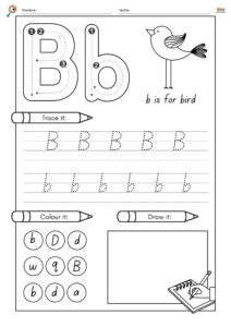 Fichas educativas con ejercicios del abecedario en inglés para niños, incluye trazos de letras, palabras y dibujos