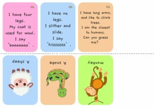 fichas de adivinanzas de animales en ingles para niños