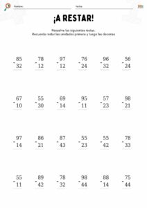 fichas de restas sin llevar para ninos 30
