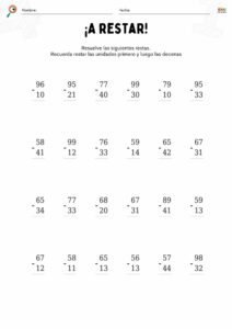 fichas de matemáticas con restas sin llevar para niños.