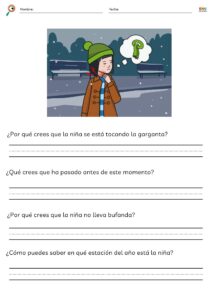 Fichas de inferencias para niños con imágenes y preguntas para desarrollar la comprensión.
