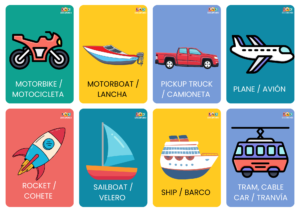 FICHAS gratuitas de medios de transportes en inglés para niños