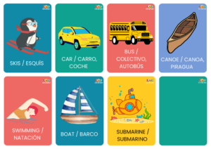 FICHAS gratuitas de medios de transportes en inglés para niños
