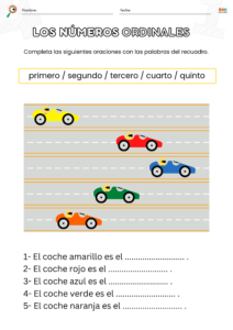 ejercicios de Números Ordinales para Niños